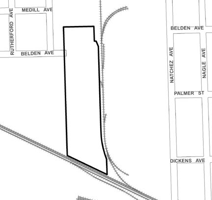 Montclare TIF district map, roughly bounded on the north by Medill Avenue, the Canadian Pacific Railroad tracks on the south, the Chicago, Milwaukee, St. Paul & Pacific Railroad (a/k/a, Soo Line Railroad) tracks on the east, and Normandy Avenue on the west.